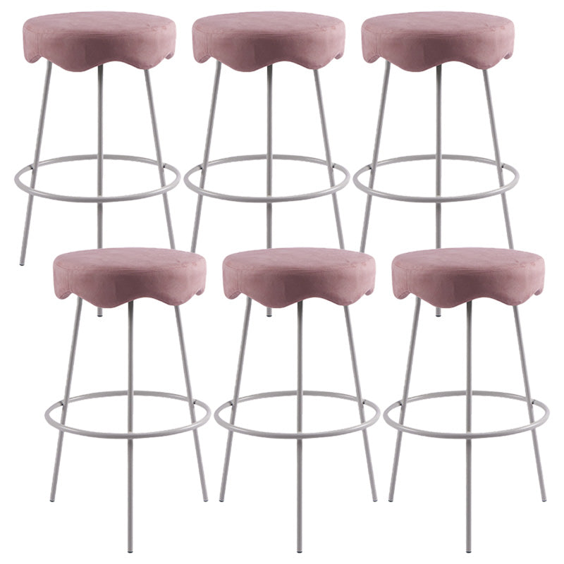 Contemporary Style Counter Stool Upholstered Bar-height Bar Stool with Metal Base White-Pink 6 Piece Set Clearhalo 'Bar Furniture' 'Bar Stools' 'bar_stools' 'furn' 'furn_bar_stools' 'Furniture' 'Kitchen & Dining Furniture' 6371586