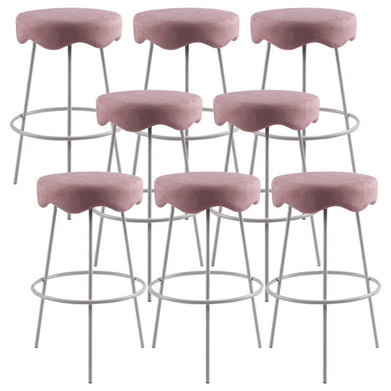 Contemporary Style Counter Stool Upholstered Bar-height Bar Stool with Metal Base White-Pink 8 Piece Set Clearhalo 'Bar Furniture' 'Bar Stools' 'bar_stools' 'furn' 'furn_bar_stools' 'Furniture' 'Kitchen & Dining Furniture' 6371587