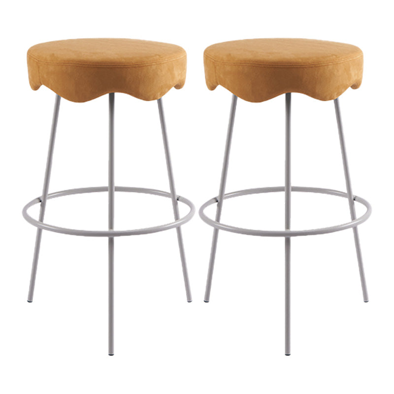 Contemporary Style Counter Stool Upholstered Bar-height Bar Stool with Metal Base White-Yellow 2 Piece Set Clearhalo 'Bar Furniture' 'Bar Stools' 'bar_stools' 'furn' 'furn_bar_stools' 'Furniture' 'Kitchen & Dining Furniture' 6371588