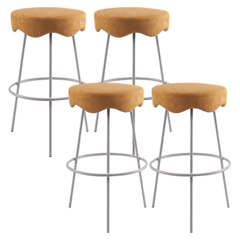 Contemporary Style Counter Stool Upholstered Bar-height Bar Stool with Metal Base White-Yellow 4 Piece Set Clearhalo 'Bar Furniture' 'Bar Stools' 'bar_stools' 'furn' 'furn_bar_stools' 'Furniture' 'Kitchen & Dining Furniture' 6371589