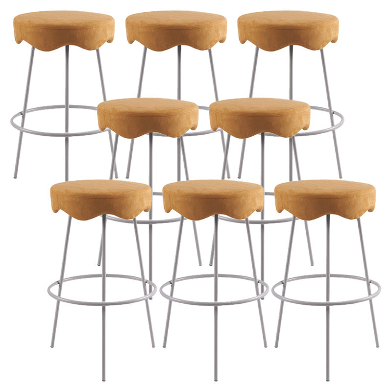 Contemporary Style Counter Stool Upholstered Bar-height Bar Stool with Metal Base White-Yellow 8 Piece Set Clearhalo 'Bar Furniture' 'Bar Stools' 'bar_stools' 'furn' 'furn_bar_stools' 'Furniture' 'Kitchen & Dining Furniture' 6371591