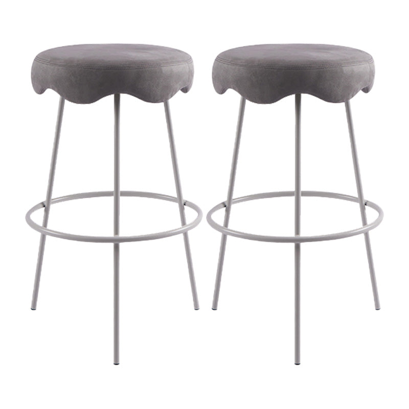 Contemporary Style Counter Stool Upholstered Bar-height Bar Stool with Metal Base Gray-White 2 Piece Set Clearhalo 'Bar Furniture' 'Bar Stools' 'bar_stools' 'furn' 'furn_bar_stools' 'Furniture' 'Kitchen & Dining Furniture' 6371593