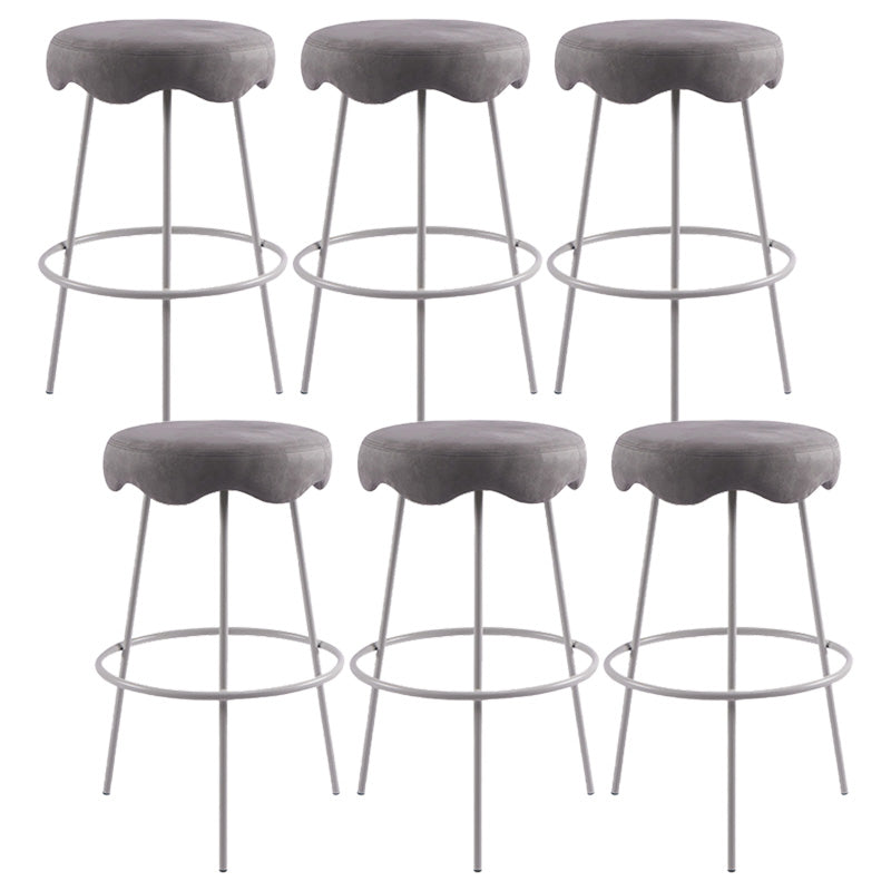 Contemporary Style Counter Stool Upholstered Bar-height Bar Stool with Metal Base Gray-White 6 Piece Set Clearhalo 'Bar Furniture' 'Bar Stools' 'bar_stools' 'furn' 'furn_bar_stools' 'Furniture' 'Kitchen & Dining Furniture' 6371595