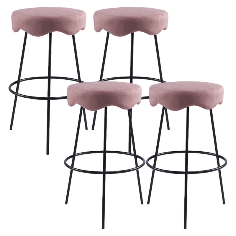 Contemporary Style Counter Stool Upholstered Bar-height Bar Stool with Metal Base Pink Black 4 Piece Set Clearhalo 'Bar Furniture' 'Bar Stools' 'bar_stools' 'furn' 'furn_bar_stools' 'Furniture' 'Kitchen & Dining Furniture' 6371604