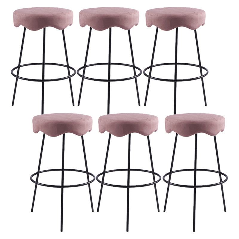 Contemporary Style Counter Stool Upholstered Bar-height Bar Stool with Metal Base Pink Black 6 Piece Set Clearhalo 'Bar Furniture' 'Bar Stools' 'bar_stools' 'furn' 'furn_bar_stools' 'Furniture' 'Kitchen & Dining Furniture' 6371605