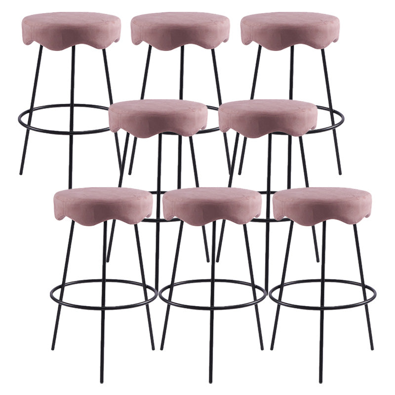 Contemporary Style Counter Stool Upholstered Bar-height Bar Stool with Metal Base Pink Black 8 Piece Set Clearhalo 'Bar Furniture' 'Bar Stools' 'bar_stools' 'furn' 'furn_bar_stools' 'Furniture' 'Kitchen & Dining Furniture' 6371606