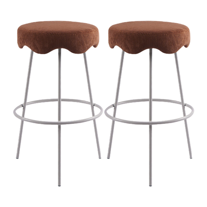 Contemporary Style Counter Stool Upholstered Bar-height Bar Stool with Metal Base White-Brown 2 Piece Set Clearhalo 'Bar Furniture' 'Bar Stools' 'bar_stools' 'furn' 'furn_bar_stools' 'Furniture' 'Kitchen & Dining Furniture' 6371613