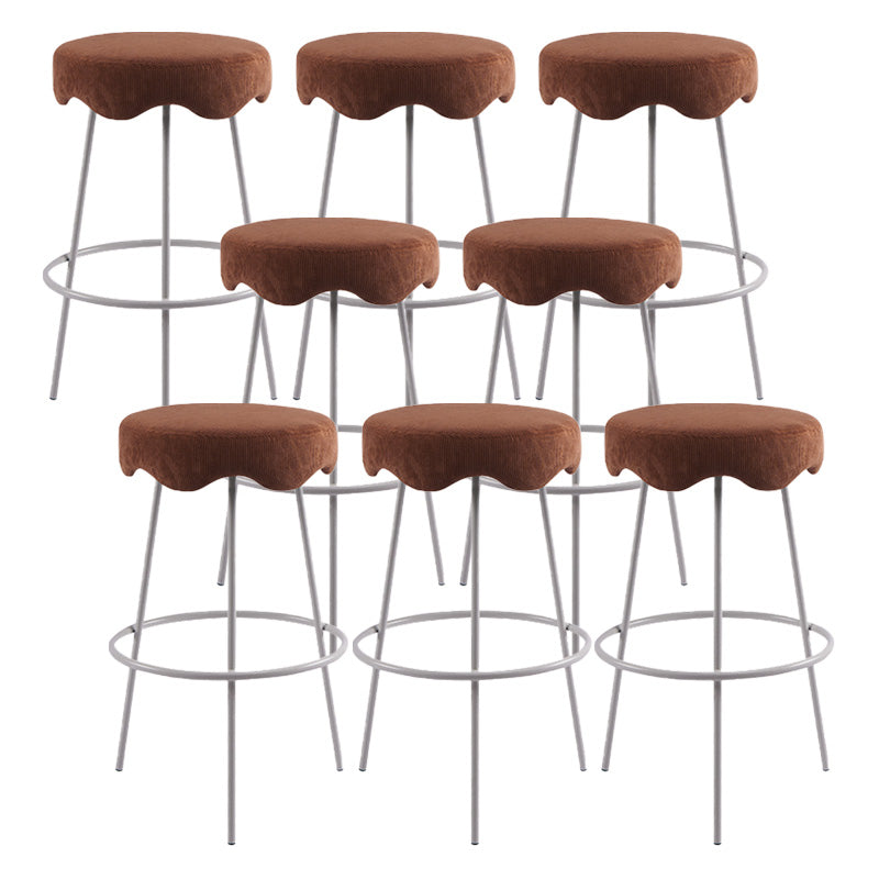 Contemporary Style Counter Stool Upholstered Bar-height Bar Stool with Metal Base White-Brown 8 Piece Set Clearhalo 'Bar Furniture' 'Bar Stools' 'bar_stools' 'furn' 'furn_bar_stools' 'Furniture' 'Kitchen & Dining Furniture' 6371616