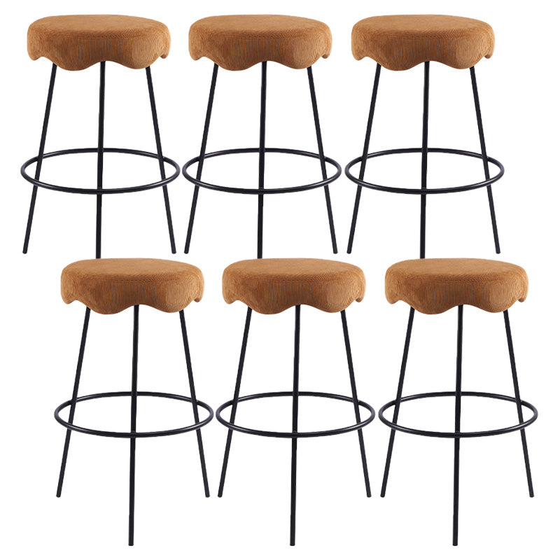 Contemporary Style Counter Stool Upholstered Bar-height Bar Stool with Metal Base Brown-Black 6 Piece Set Clearhalo 'Bar Furniture' 'Bar Stools' 'bar_stools' 'furn' 'furn_bar_stools' 'Furniture' 'Kitchen & Dining Furniture' 6371620