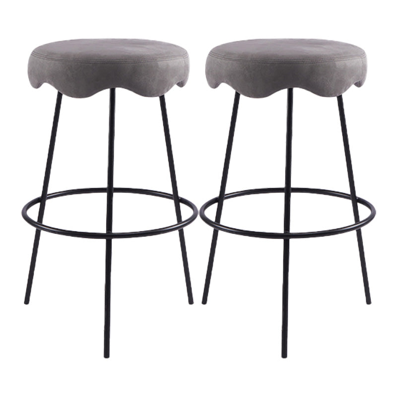 Contemporary Style Counter Stool Upholstered Bar-height Bar Stool with Metal Base Black Gray 2 Piece Set Clearhalo 'Bar Furniture' 'Bar Stools' 'bar_stools' 'furn' 'furn_bar_stools' 'Furniture' 'Kitchen & Dining Furniture' 6371623