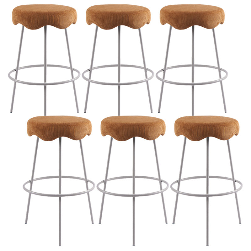 Contemporary Style Counter Stool Upholstered Bar-height Bar Stool with Metal Base White-Brown 6 Piece Set Clearhalo 'Bar Furniture' 'Bar Stools' 'bar_stools' 'furn' 'furn_bar_stools' 'Furniture' 'Kitchen & Dining Furniture' 6371630