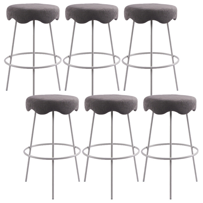 Contemporary Style Counter Stool Upholstered Bar-height Bar Stool with Metal Base White-Gray 6 Piece Set Clearhalo 'Bar Furniture' 'Bar Stools' 'bar_stools' 'furn' 'furn_bar_stools' 'Furniture' 'Kitchen & Dining Furniture' 6371635