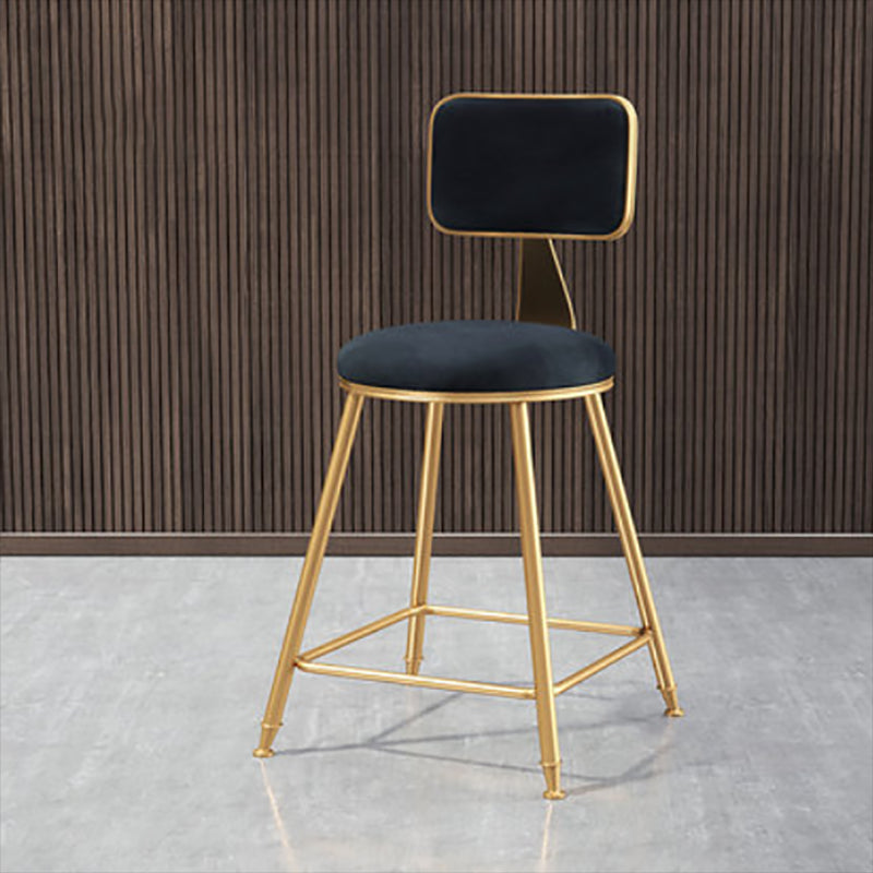 Glam Round Upholstered Counter Stool Low Back Stool with Gold Frame Black 1 Piece Short Stool(18"H) Clearhalo 'Bar Furniture' 'Bar Stools' 'bar_stools' 'furn' 'furn_bar_stools' 'Furniture' 'Kitchen & Dining Furniture' 6371656
