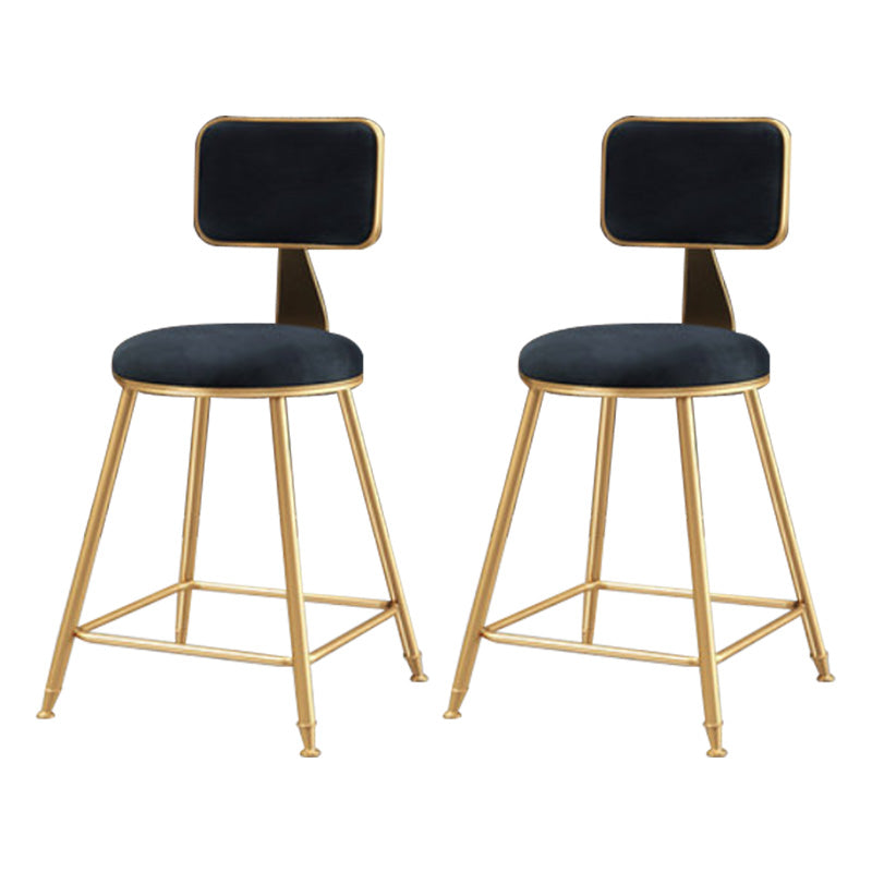 Glam Round Upholstered Counter Stool Low Back Stool with Gold Frame Black 2 Piece Set Short Stool(18"H) Clearhalo 'Bar Furniture' 'Bar Stools' 'bar_stools' 'furn' 'furn_bar_stools' 'Furniture' 'Kitchen & Dining Furniture' 6371657