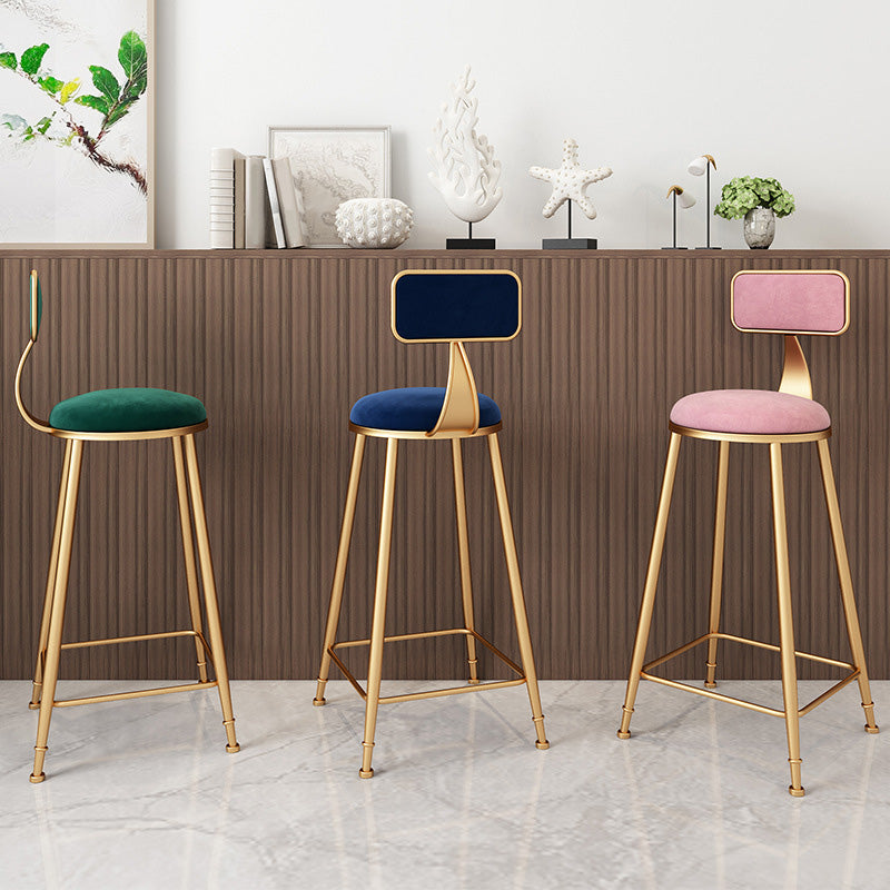 Glam Round Upholstered Counter Stool Low Back Stool with Gold Frame Clearhalo 'Bar Furniture' 'Bar Stools' 'bar_stools' 'furn' 'furn_bar_stools' 'Furniture' 'Kitchen & Dining Furniture' 6371658