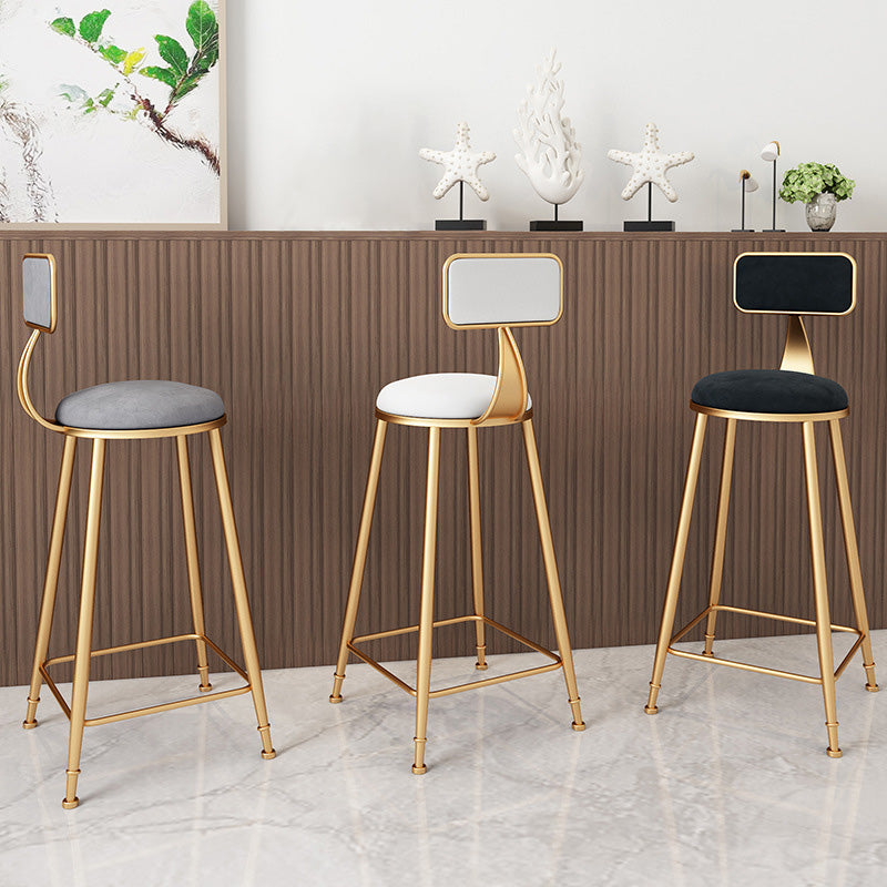 Glam Round Upholstered Counter Stool Low Back Stool with Gold Frame Clearhalo 'Bar Furniture' 'Bar Stools' 'bar_stools' 'furn' 'furn_bar_stools' 'Furniture' 'Kitchen & Dining Furniture' 6371659