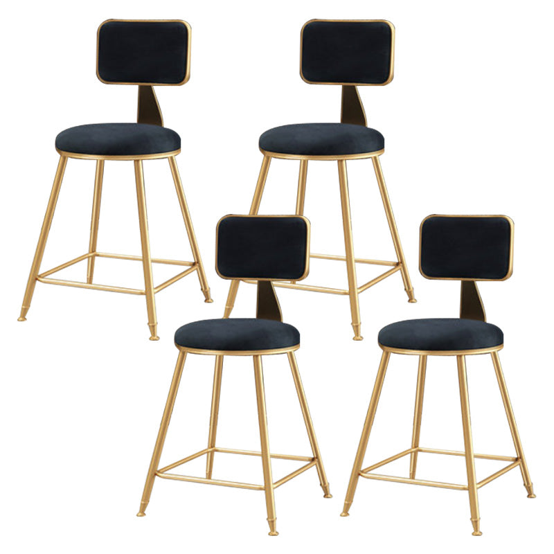 Glam Round Upholstered Counter Stool Low Back Stool with Gold Frame Black 4 Piece Set Short Stool(18"H) Clearhalo 'Bar Furniture' 'Bar Stools' 'bar_stools' 'furn' 'furn_bar_stools' 'Furniture' 'Kitchen & Dining Furniture' 6371660