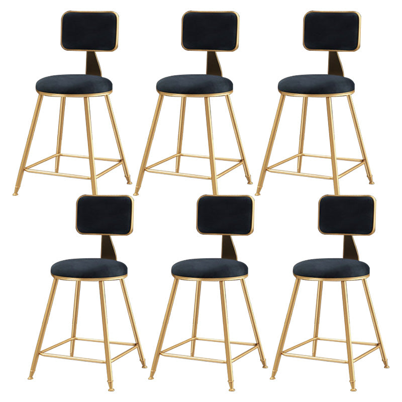 Glam Round Upholstered Counter Stool Low Back Stool with Gold Frame Black 6 Piece Set Short Stool(18"H) Clearhalo 'Bar Furniture' 'Bar Stools' 'bar_stools' 'furn' 'furn_bar_stools' 'Furniture' 'Kitchen & Dining Furniture' 6371662