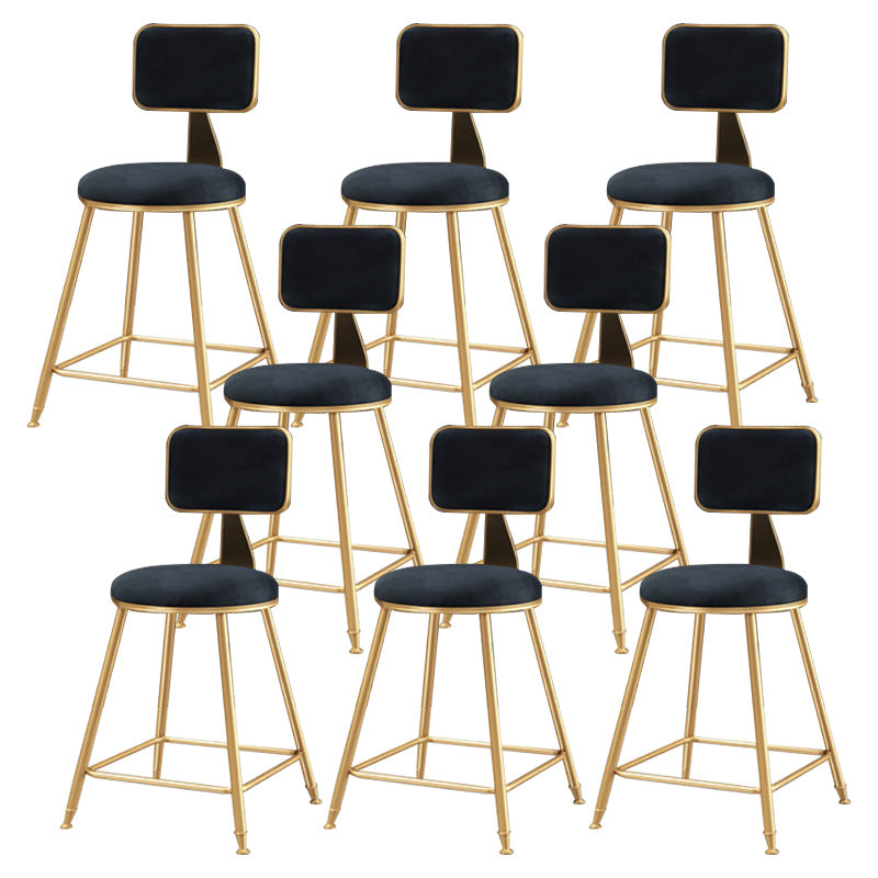 Glam Round Upholstered Counter Stool Low Back Stool with Gold Frame Black 8 Piece Set Short Stool(18"H) Clearhalo 'Bar Furniture' 'Bar Stools' 'bar_stools' 'furn' 'furn_bar_stools' 'Furniture' 'Kitchen & Dining Furniture' 6371664