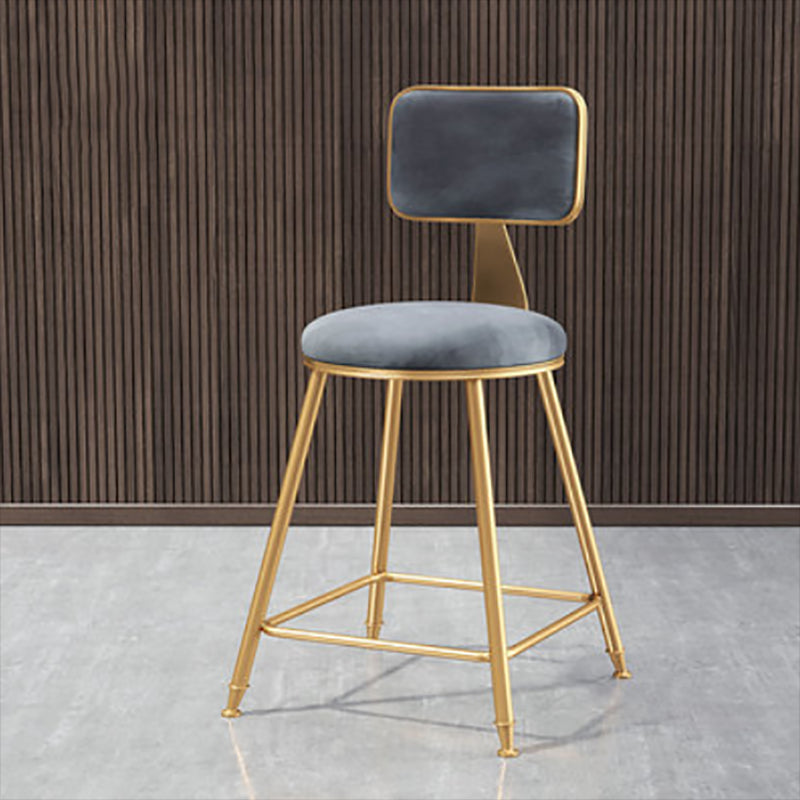 Glam Round Upholstered Counter Stool Low Back Stool with Gold Frame Grey 1 Piece Short Stool(18"H) Clearhalo 'Bar Furniture' 'Bar Stools' 'bar_stools' 'furn' 'furn_bar_stools' 'Furniture' 'Kitchen & Dining Furniture' 6371666