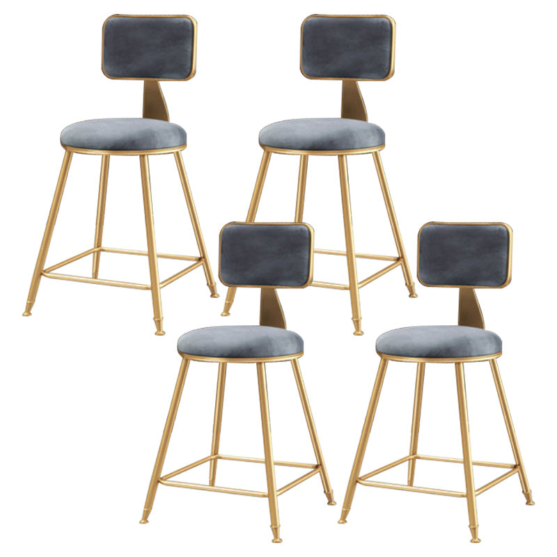Glam Round Upholstered Counter Stool Low Back Stool with Gold Frame Grey 4 Piece Set Short Stool(18"H) Clearhalo 'Bar Furniture' 'Bar Stools' 'bar_stools' 'furn' 'furn_bar_stools' 'Furniture' 'Kitchen & Dining Furniture' 6371670