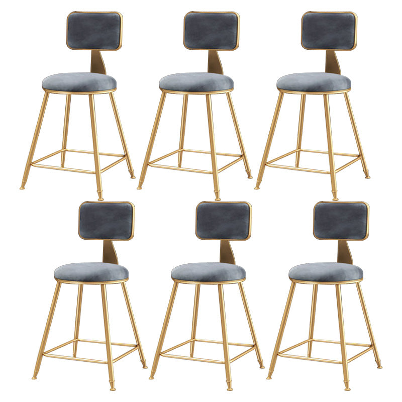 Glam Round Upholstered Counter Stool Low Back Stool with Gold Frame Grey 6 Piece Set Short Stool(18"H) Clearhalo 'Bar Furniture' 'Bar Stools' 'bar_stools' 'furn' 'furn_bar_stools' 'Furniture' 'Kitchen & Dining Furniture' 6371671