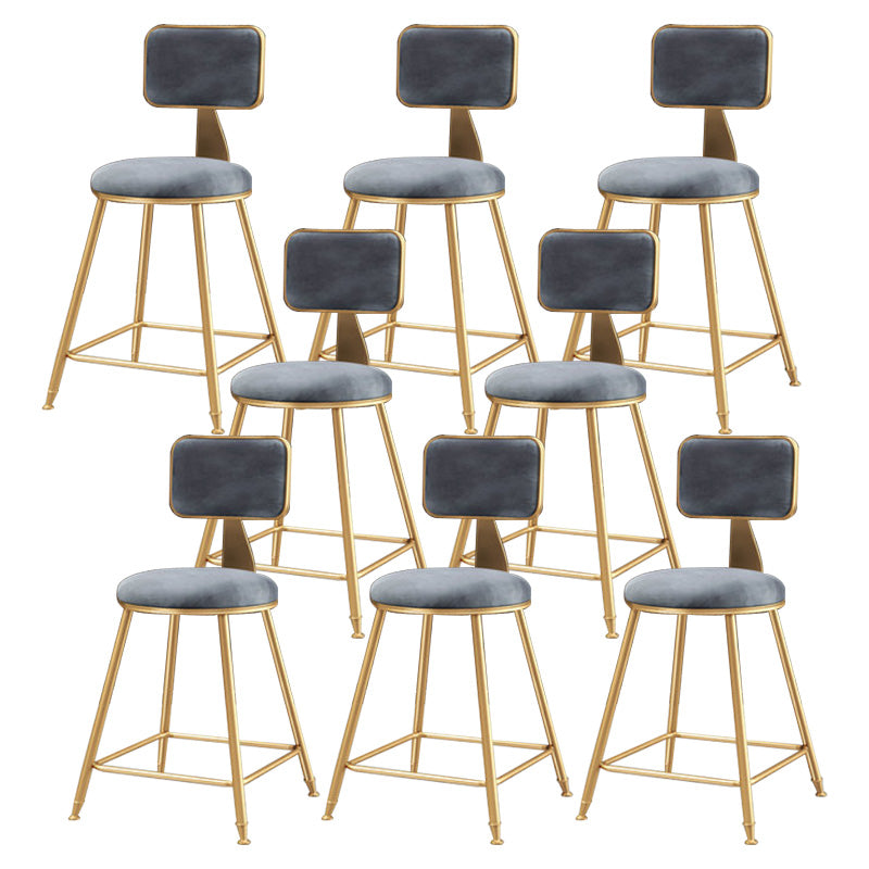 Glam Round Upholstered Counter Stool Low Back Stool with Gold Frame Grey 8 Piece Set Short Stool(18"H) Clearhalo 'Bar Furniture' 'Bar Stools' 'bar_stools' 'furn' 'furn_bar_stools' 'Furniture' 'Kitchen & Dining Furniture' 6371673