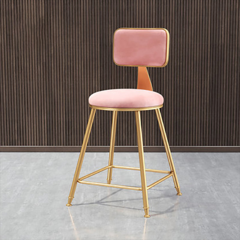 Glam Round Upholstered Counter Stool Low Back Stool with Gold Frame Pink 1 Piece Short Stool(18"H) Clearhalo 'Bar Furniture' 'Bar Stools' 'bar_stools' 'furn' 'furn_bar_stools' 'Furniture' 'Kitchen & Dining Furniture' 6371680