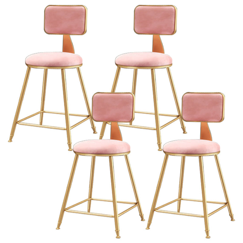 Glam Round Upholstered Counter Stool Low Back Stool with Gold Frame Pink 4 Piece Set Short Stool(18"H) Clearhalo 'Bar Furniture' 'Bar Stools' 'bar_stools' 'furn' 'furn_bar_stools' 'Furniture' 'Kitchen & Dining Furniture' 6371682
