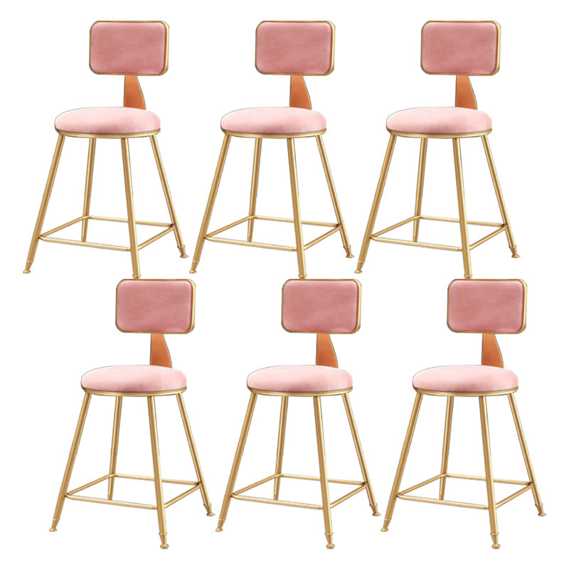 Glam Round Upholstered Counter Stool Low Back Stool with Gold Frame Pink 6 Piece Set Short Stool(18"H) Clearhalo 'Bar Furniture' 'Bar Stools' 'bar_stools' 'furn' 'furn_bar_stools' 'Furniture' 'Kitchen & Dining Furniture' 6371683