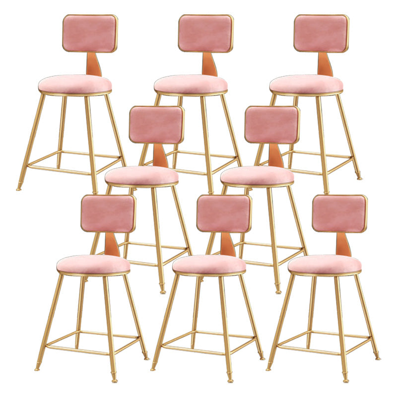 Glam Round Upholstered Counter Stool Low Back Stool with Gold Frame Pink 8 Piece Set Short Stool(18"H) Clearhalo 'Bar Furniture' 'Bar Stools' 'bar_stools' 'furn' 'furn_bar_stools' 'Furniture' 'Kitchen & Dining Furniture' 6371684