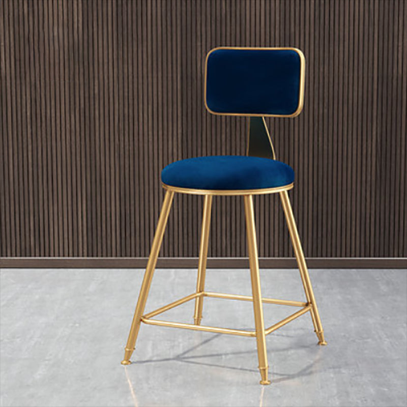 Glam Round Upholstered Counter Stool Low Back Stool with Gold Frame Blue 1 Piece Short Stool(18"H) Clearhalo 'Bar Furniture' 'Bar Stools' 'bar_stools' 'furn' 'furn_bar_stools' 'Furniture' 'Kitchen & Dining Furniture' 6371685