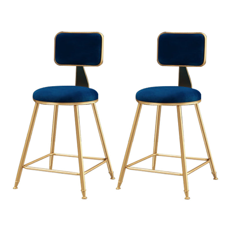Glam Round Upholstered Counter Stool Low Back Stool with Gold Frame Blue 2 Piece Set Short Stool(18"H) Clearhalo 'Bar Furniture' 'Bar Stools' 'bar_stools' 'furn' 'furn_bar_stools' 'Furniture' 'Kitchen & Dining Furniture' 6371686