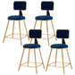 Glam Round Upholstered Counter Stool Low Back Stool with Gold Frame Blue 4 Piece Set Short Stool(18"H) Clearhalo 'Bar Furniture' 'Bar Stools' 'bar_stools' 'furn' 'furn_bar_stools' 'Furniture' 'Kitchen & Dining Furniture' 6371687