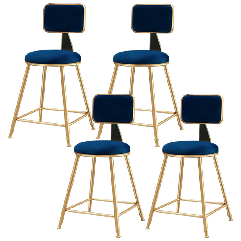 Glam Round Upholstered Counter Stool Low Back Stool with Gold Frame Blue 4 Piece Set Short Stool(18"H) Clearhalo 'Bar Furniture' 'Bar Stools' 'bar_stools' 'furn' 'furn_bar_stools' 'Furniture' 'Kitchen & Dining Furniture' 6371687
