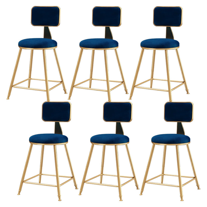 Glam Round Upholstered Counter Stool Low Back Stool with Gold Frame Blue 6 Piece Set Short Stool(18"H) Clearhalo 'Bar Furniture' 'Bar Stools' 'bar_stools' 'furn' 'furn_bar_stools' 'Furniture' 'Kitchen & Dining Furniture' 6371688