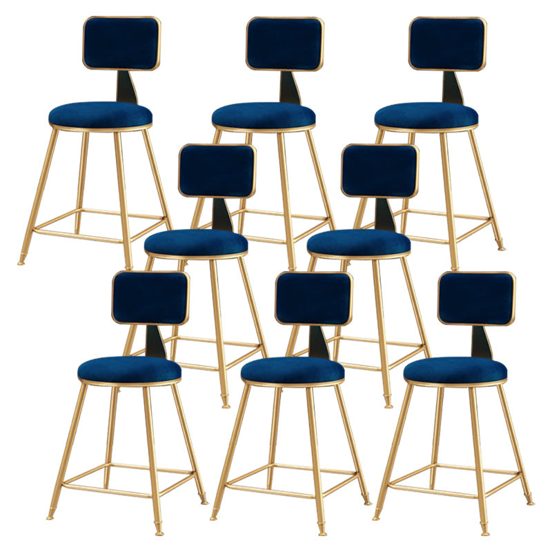 Glam Round Upholstered Counter Stool Low Back Stool with Gold Frame Blue 8 Piece Set Short Stool(18"H) Clearhalo 'Bar Furniture' 'Bar Stools' 'bar_stools' 'furn' 'furn_bar_stools' 'Furniture' 'Kitchen & Dining Furniture' 6371689