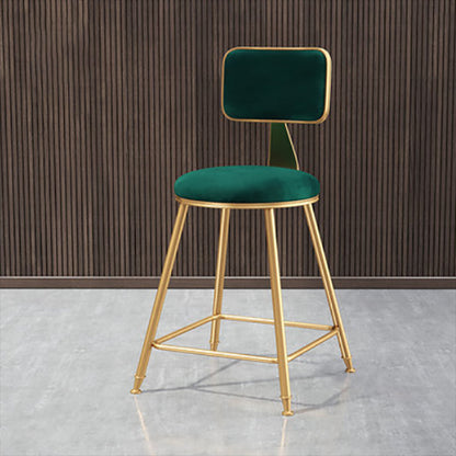 Glam Round Upholstered Counter Stool Low Back Stool with Gold Frame Green 1 Piece Short Stool(18"H) Clearhalo 'Bar Furniture' 'Bar Stools' 'bar_stools' 'furn' 'furn_bar_stools' 'Furniture' 'Kitchen & Dining Furniture' 6371690