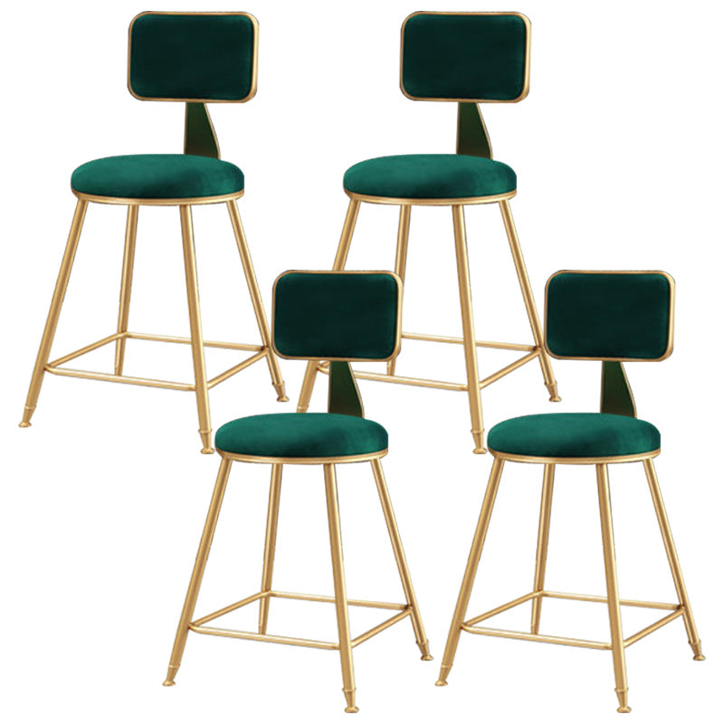 Glam Round Upholstered Counter Stool Low Back Stool with Gold Frame Green 4 Piece Set Short Stool(18"H) Clearhalo 'Bar Furniture' 'Bar Stools' 'bar_stools' 'furn' 'furn_bar_stools' 'Furniture' 'Kitchen & Dining Furniture' 6371692