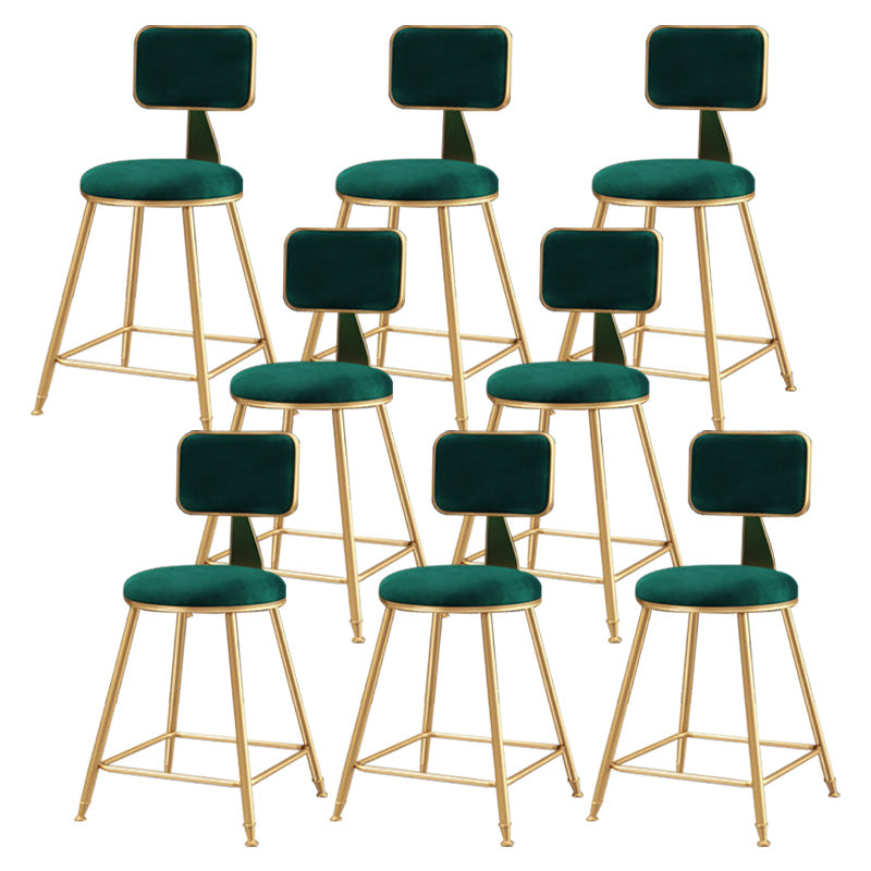 Glam Round Upholstered Counter Stool Low Back Stool with Gold Frame Green 8 Piece Set Short Stool(18"H) Clearhalo 'Bar Furniture' 'Bar Stools' 'bar_stools' 'furn' 'furn_bar_stools' 'Furniture' 'Kitchen & Dining Furniture' 6371694
