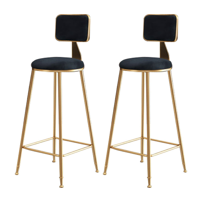 Glam Round Upholstered Counter Stool Low Back Stool with Gold Frame Black 2 Piece Set Clearhalo 'Bar Furniture' 'Bar Stools' 'bar_stools' 'furn' 'furn_bar_stools' 'Furniture' 'Kitchen & Dining Furniture' 6371696
