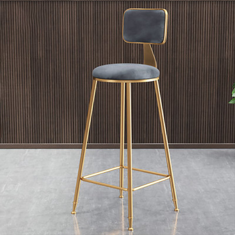 Glam Round Upholstered Counter Stool Low Back Stool with Gold Frame Grey 1 Piece Clearhalo 'Bar Furniture' 'Bar Stools' 'bar_stools' 'furn' 'furn_bar_stools' 'Furniture' 'Kitchen & Dining Furniture' 6371700