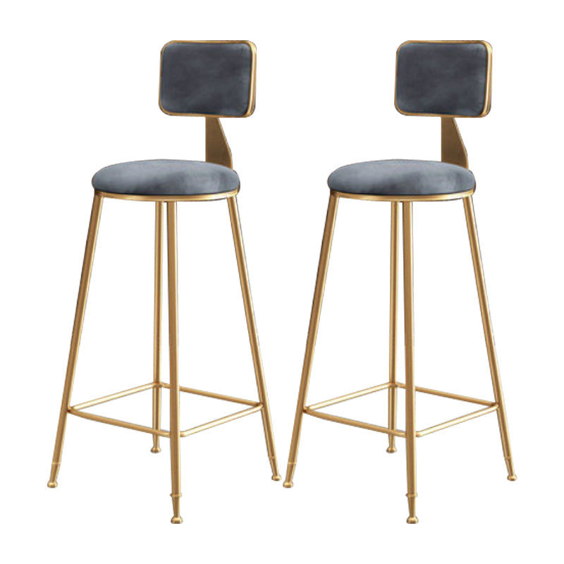 Glam Round Upholstered Counter Stool Low Back Stool with Gold Frame Grey 2 Piece Set Clearhalo 'Bar Furniture' 'Bar Stools' 'bar_stools' 'furn' 'furn_bar_stools' 'Furniture' 'Kitchen & Dining Furniture' 6371701