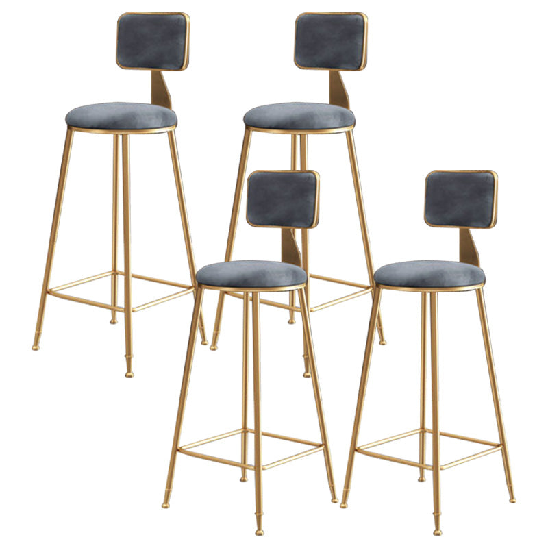 Glam Round Upholstered Counter Stool Low Back Stool with Gold Frame Grey 4 Piece Set Clearhalo 'Bar Furniture' 'Bar Stools' 'bar_stools' 'furn' 'furn_bar_stools' 'Furniture' 'Kitchen & Dining Furniture' 6371702