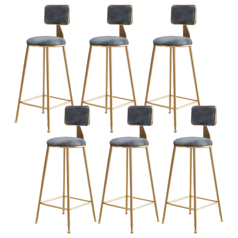Glam Round Upholstered Counter Stool Low Back Stool with Gold Frame Grey 6 Piece Set Clearhalo 'Bar Furniture' 'Bar Stools' 'bar_stools' 'furn' 'furn_bar_stools' 'Furniture' 'Kitchen & Dining Furniture' 6371703