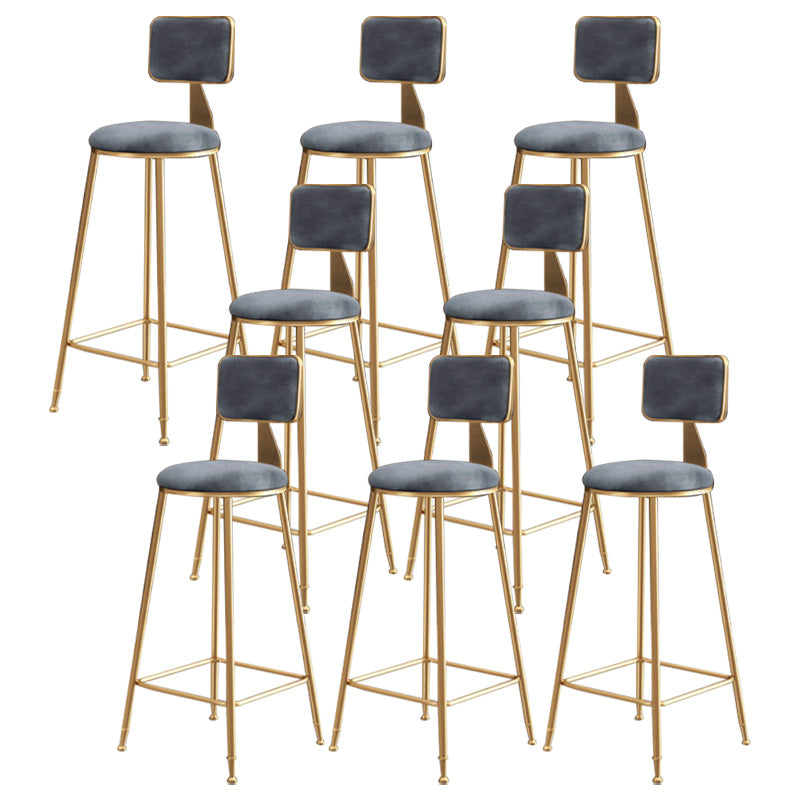 Glam Round Upholstered Counter Stool Low Back Stool with Gold Frame Grey 8 Piece Set Clearhalo 'Bar Furniture' 'Bar Stools' 'bar_stools' 'furn' 'furn_bar_stools' 'Furniture' 'Kitchen & Dining Furniture' 6371704
