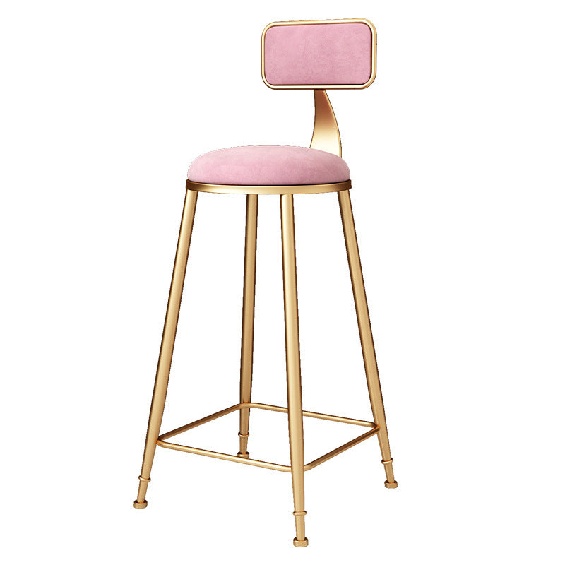 Glam Round Upholstered Counter Stool Low Back Stool with Gold Frame Pink 1 Piece Clearhalo 'Bar Furniture' 'Bar Stools' 'bar_stools' 'furn' 'furn_bar_stools' 'Furniture' 'Kitchen & Dining Furniture' 6371710