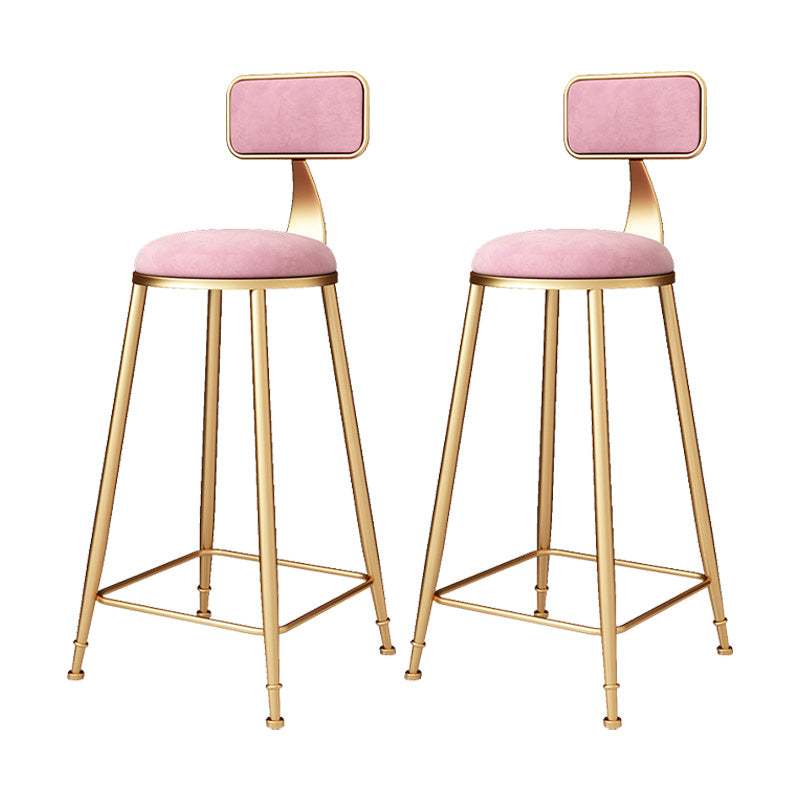 Glam Round Upholstered Counter Stool Low Back Stool with Gold Frame Pink 2 Piece Set Clearhalo 'Bar Furniture' 'Bar Stools' 'bar_stools' 'furn' 'furn_bar_stools' 'Furniture' 'Kitchen & Dining Furniture' 6371711