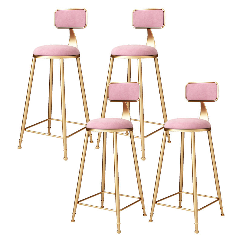 Glam Round Upholstered Counter Stool Low Back Stool with Gold Frame Pink 4 Piece Set Clearhalo 'Bar Furniture' 'Bar Stools' 'bar_stools' 'furn' 'furn_bar_stools' 'Furniture' 'Kitchen & Dining Furniture' 6371712
