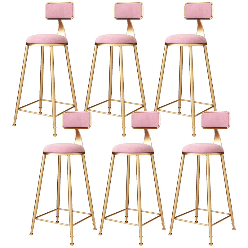 Glam Round Upholstered Counter Stool Low Back Stool with Gold Frame Pink 6 Piece Set Clearhalo 'Bar Furniture' 'Bar Stools' 'bar_stools' 'furn' 'furn_bar_stools' 'Furniture' 'Kitchen & Dining Furniture' 6371713